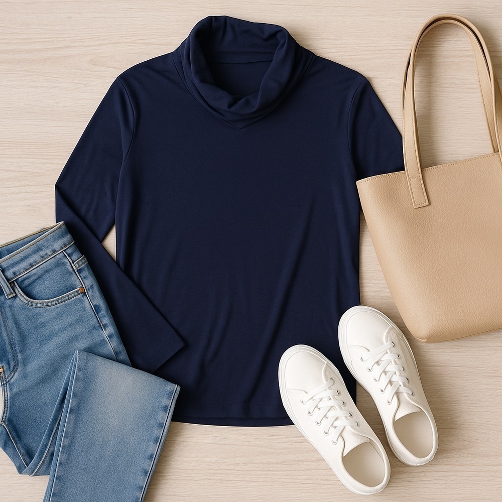 Herou XXL Navy Blue Modal Cowl Neck Top | Minimalist Layering Business Casual